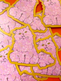 Image 1 of Pink Floral Cat-weatherproof sticker