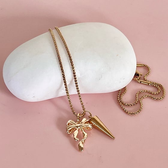 Image of Bow and Spike Necklace - Gold