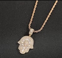 Image 1 of Small Baguette Hamsa Hand Necklace