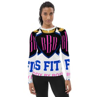 Image 4 of BOSSFITTED White Neon Pink Blue and Black Women's Compression Shirt