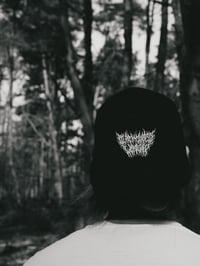Image 2 of Embrodied Black Cross Worship BRUTAL text Logo Black Canvas 5 Panel Cap!