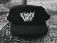 Image 3 of Embrodied Black Cross Worship BRUTAL text Logo Black Canvas 5 Panel Cap!