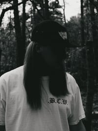 Image 4 of Embrodied Black Cross Worship BRUTAL text Logo Black Canvas 5 Panel Cap!