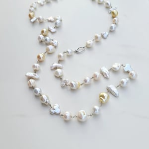 White & Gold Pearl Mix Necklace 14k