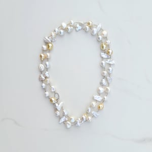 White & Gold Pearl Mix Necklace 14k