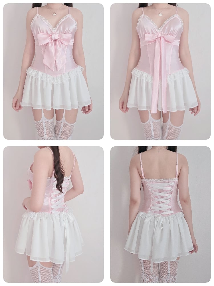 Luna dress - Satin pink (2 bows option) Image 5