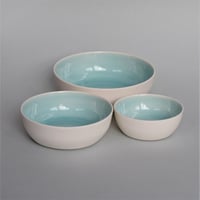 Image 2 of Small nest of 3 shallow dishes with ice green interior