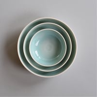 Image 3 of Small nest of 3 shallow dishes with ice green interior