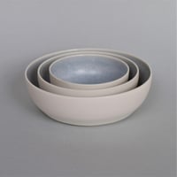 Image 1 of Small nest of 3 shallow dishes with pale blue interior