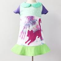 Image 2 of meow raspberry cat  3T vintage fabric peter pan collar courtneycourtney dress short sleeve tiedye