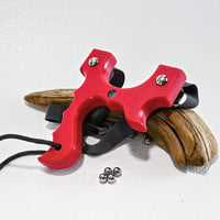 Image 1 of Slingshot, Red Textured HDPE Catapult, Right handed shooter, Survivalist, Gift for men