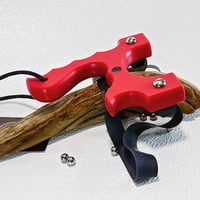 Image 3 of Slingshot, Red Textured HDPE Catapult, Right handed shooter, Survivalist, Gift for men