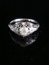 Image 1 of ART DECO 18CT 18k DIAMOND PAVE SOLITAIRE 0.45CT RING