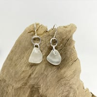 Image 1 of FROSTED TRIANGULAR WHITE SEAGLASS ON SILVER STERLING EARRINGS