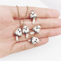 Image 1 of Ghost mushroom halloween necklace