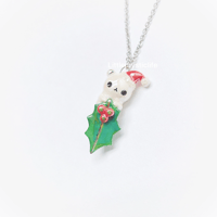 Image 1 of Christmas mistletoe  bear necklace