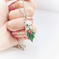 Image 2 of Christmas mistletoe  bear necklace