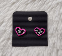 Cow Print Heart Studs