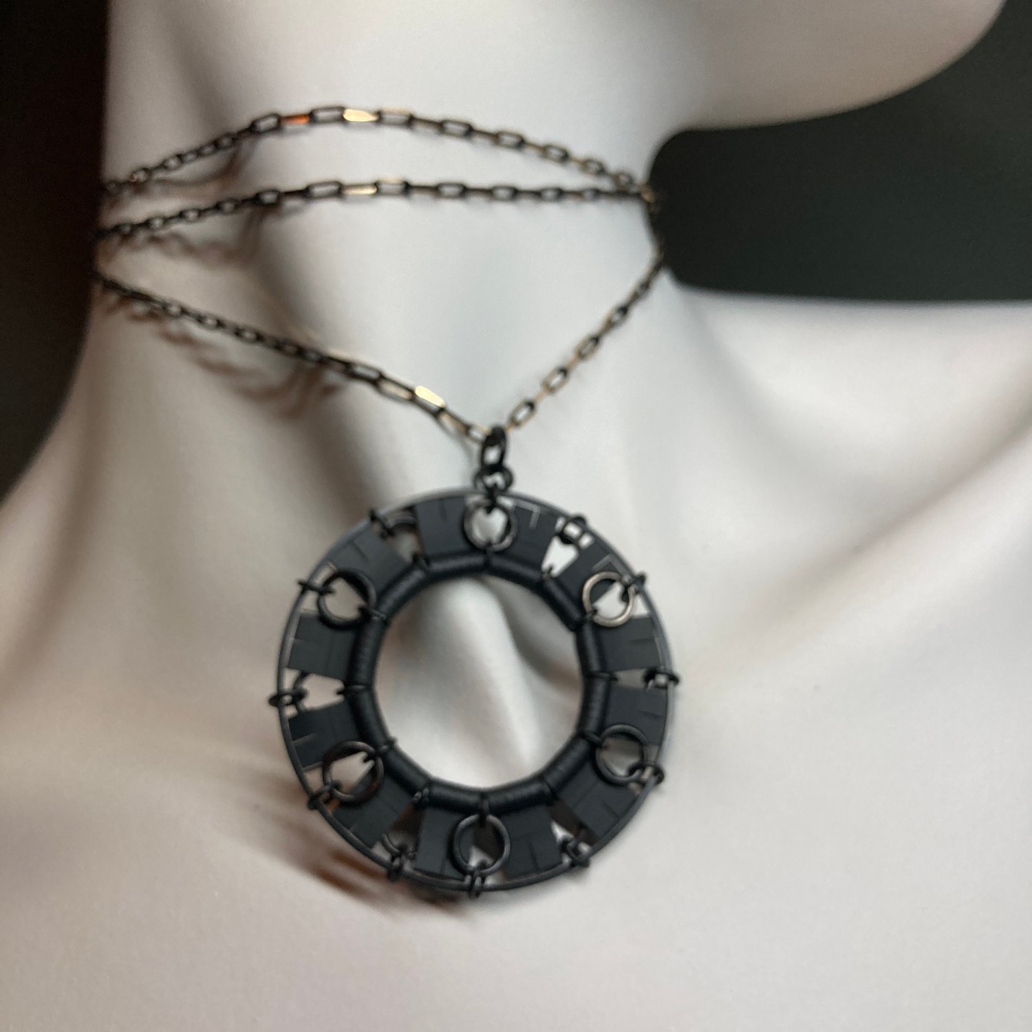Image of Circle Pendant on Black & Brass Chain