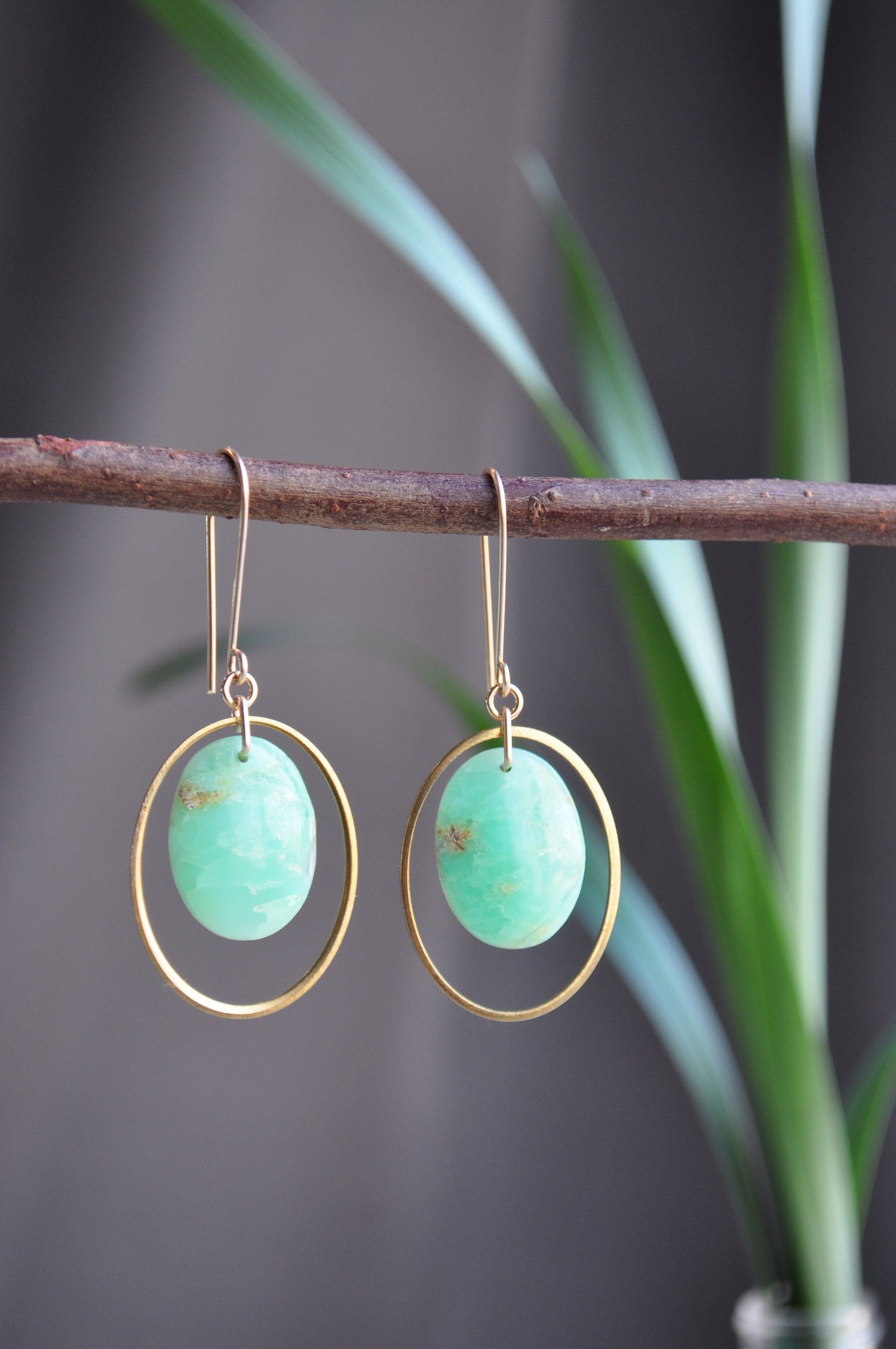 Image of OOAK Chrysoprase Oval Hoop Dangles