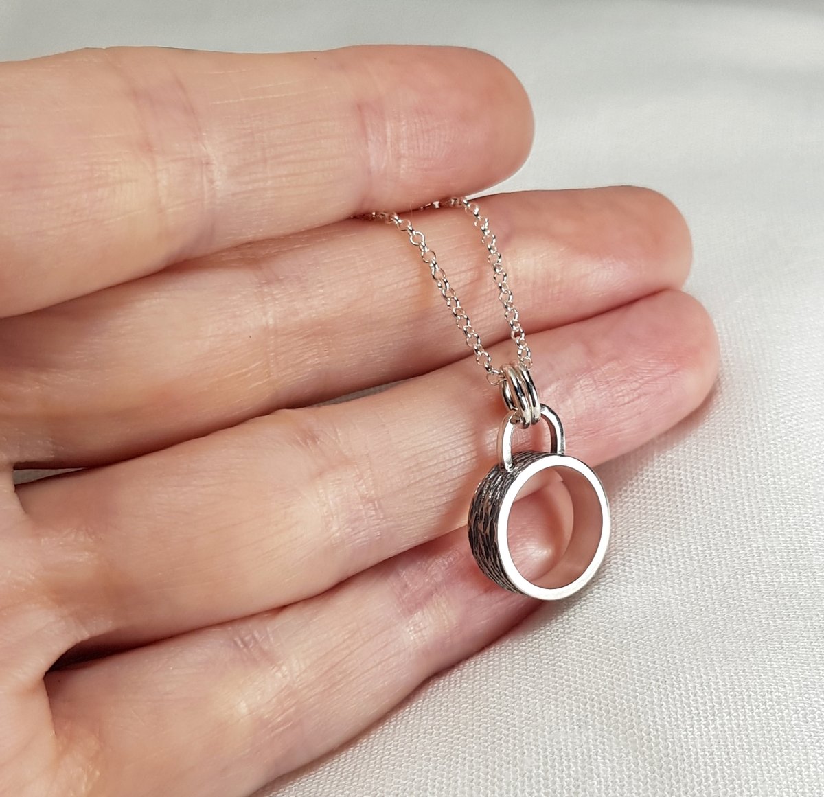 Image of Minimalist Silver Necklace, Handmade Sterling Silver Circle Pendant, Oxidised Pendant