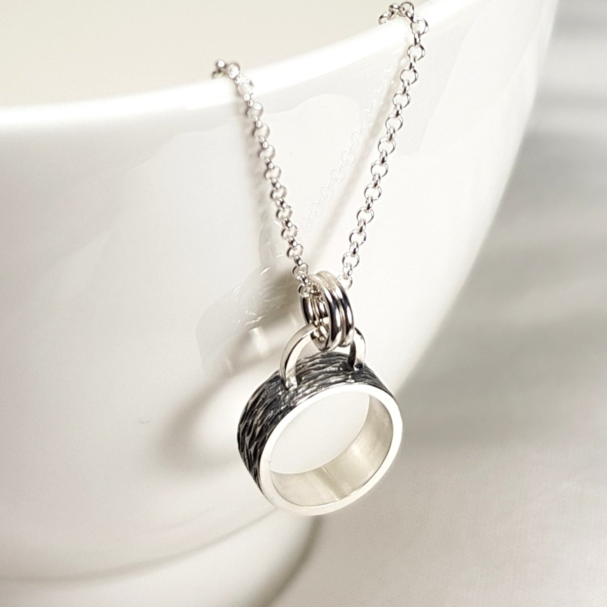Image of Minimalist Silver Necklace, Handmade Sterling Silver Circle Pendant, Oxidised Pendant