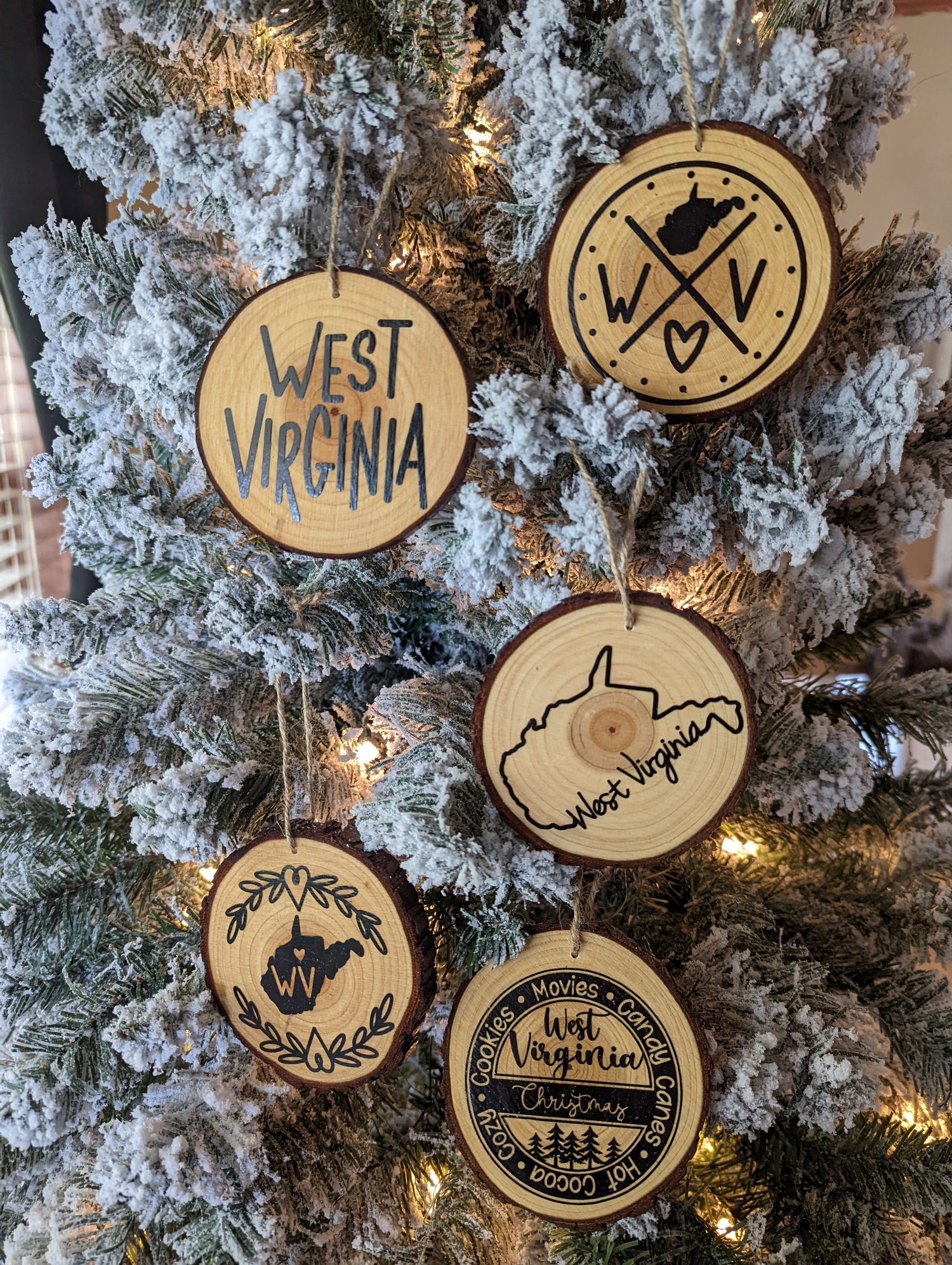 WV State Wood Ornaments Wood Worx WV