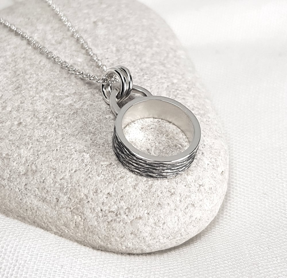 Image of Minimalist Silver Necklace, Handmade Sterling Silver Circle Pendant, Oxidised Pendant