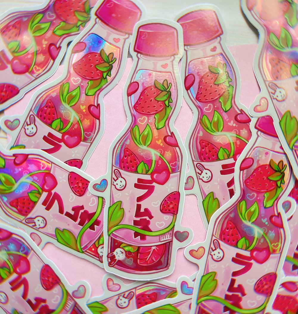 Holographic Strawberry Ramune  Sticker