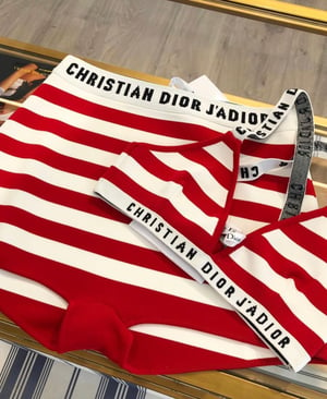 Image of (THIS ITEM JUST SOLD) Authentic J’adior Knit Red Striped Bikini Set