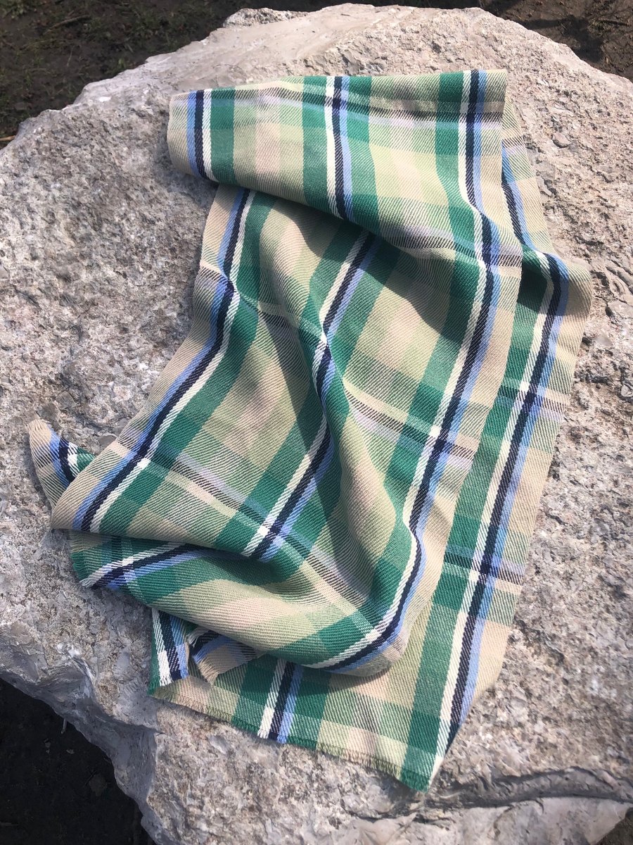 Image of Handwoven Tartan Scarf in Another Green World