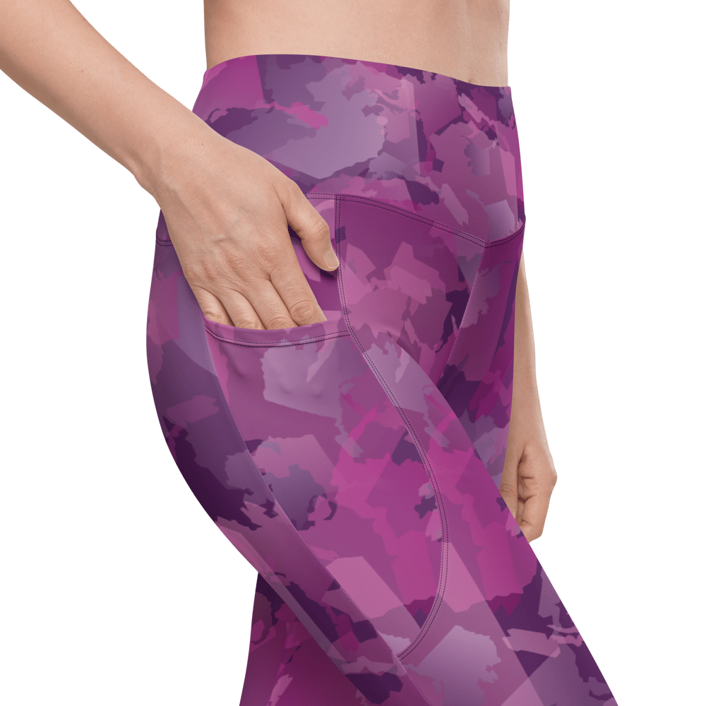 Image of Pocketed, High Waist AK Pattern Leggings - Blueberry