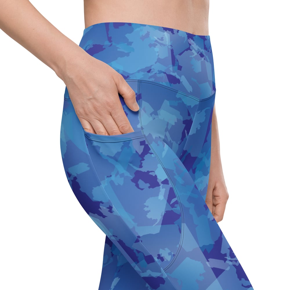Image of Pocketed, High Waist AK Pattern Leggings - Sky Blue