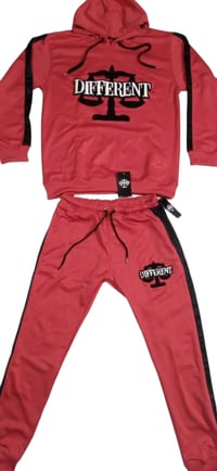 Image 1 of RED (CHENILLE EMBROIDERED) "DIFFERENT" JOGGER SUIT