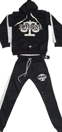 Image 1 of BLACK (CHENILLE EMBROIDERED) "DIFFERENT" JOGGER SUIT