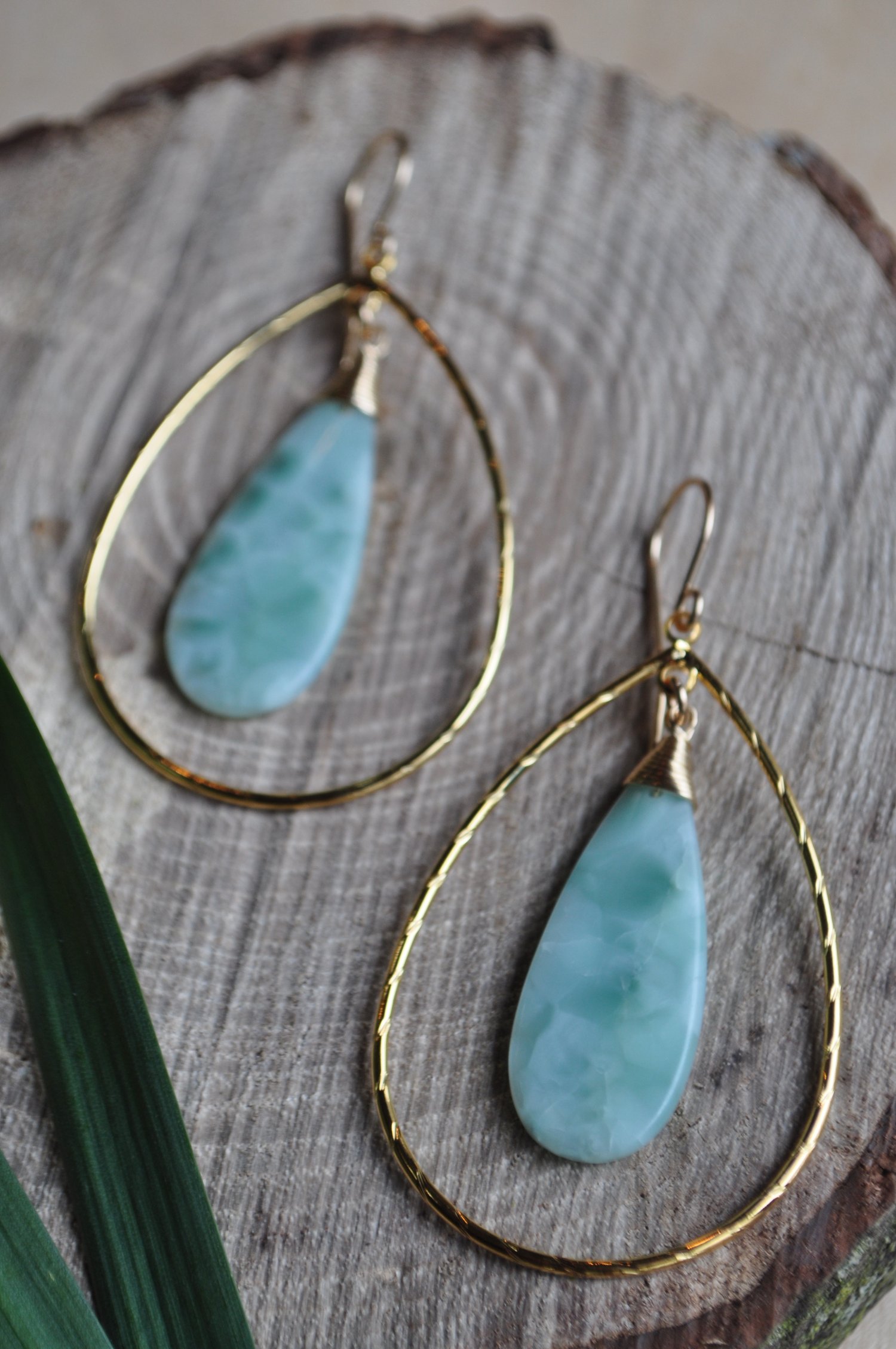 Image of OOAK Green Onyx Teardrop Hoop Dangles