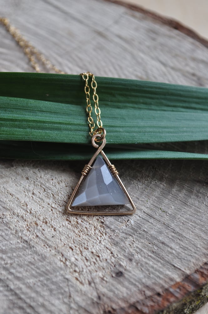 Image of Gray Moonstone Triangle Necklace - on 18 inch Gold Fill