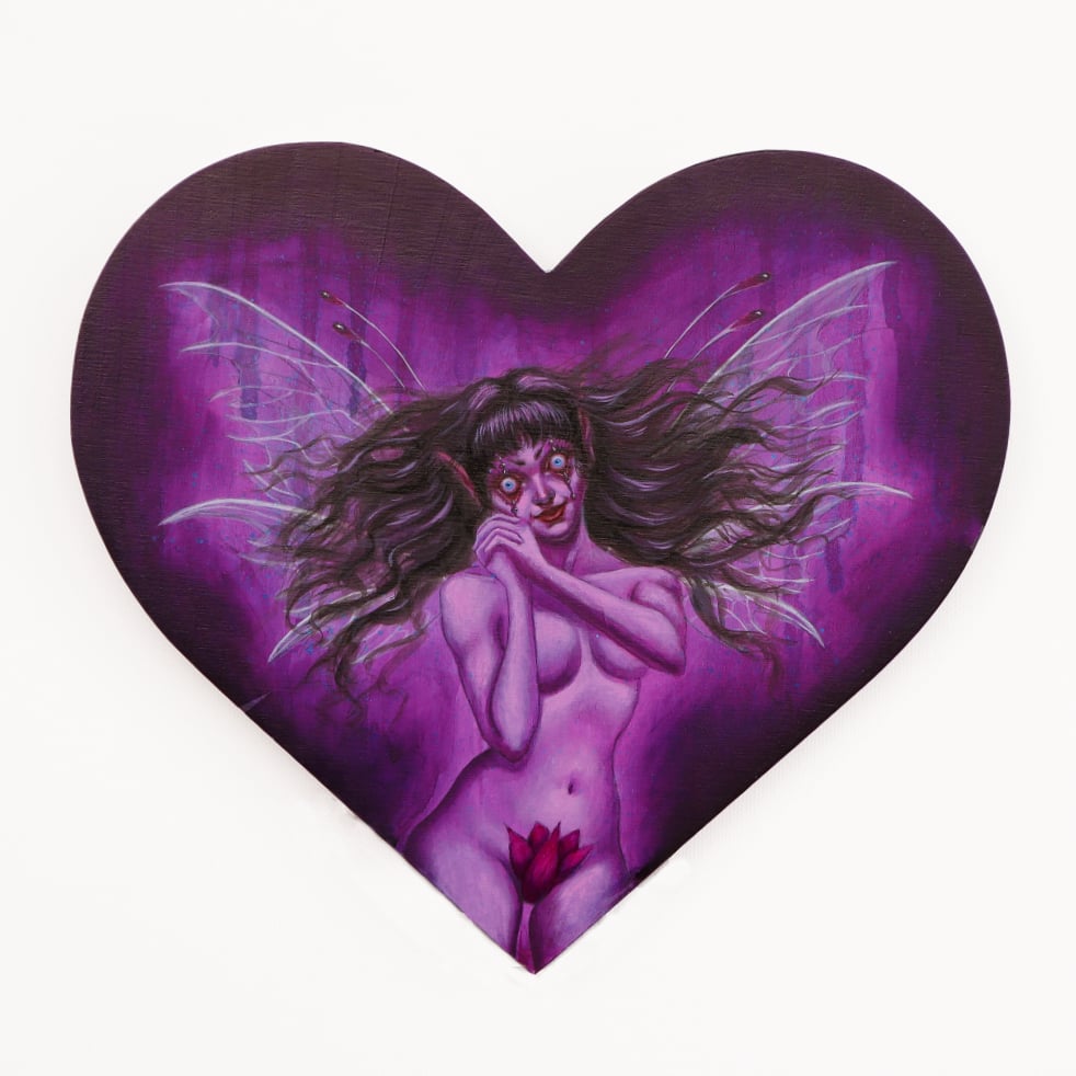 Image of 9 inch heart-shaped original painting, "Sight for Sore Eyes"