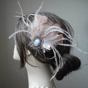 Image of Lady LOVE -Victorian Cameo Feather fascinator - Renaissance creamy blush Feather Fascinator with cab