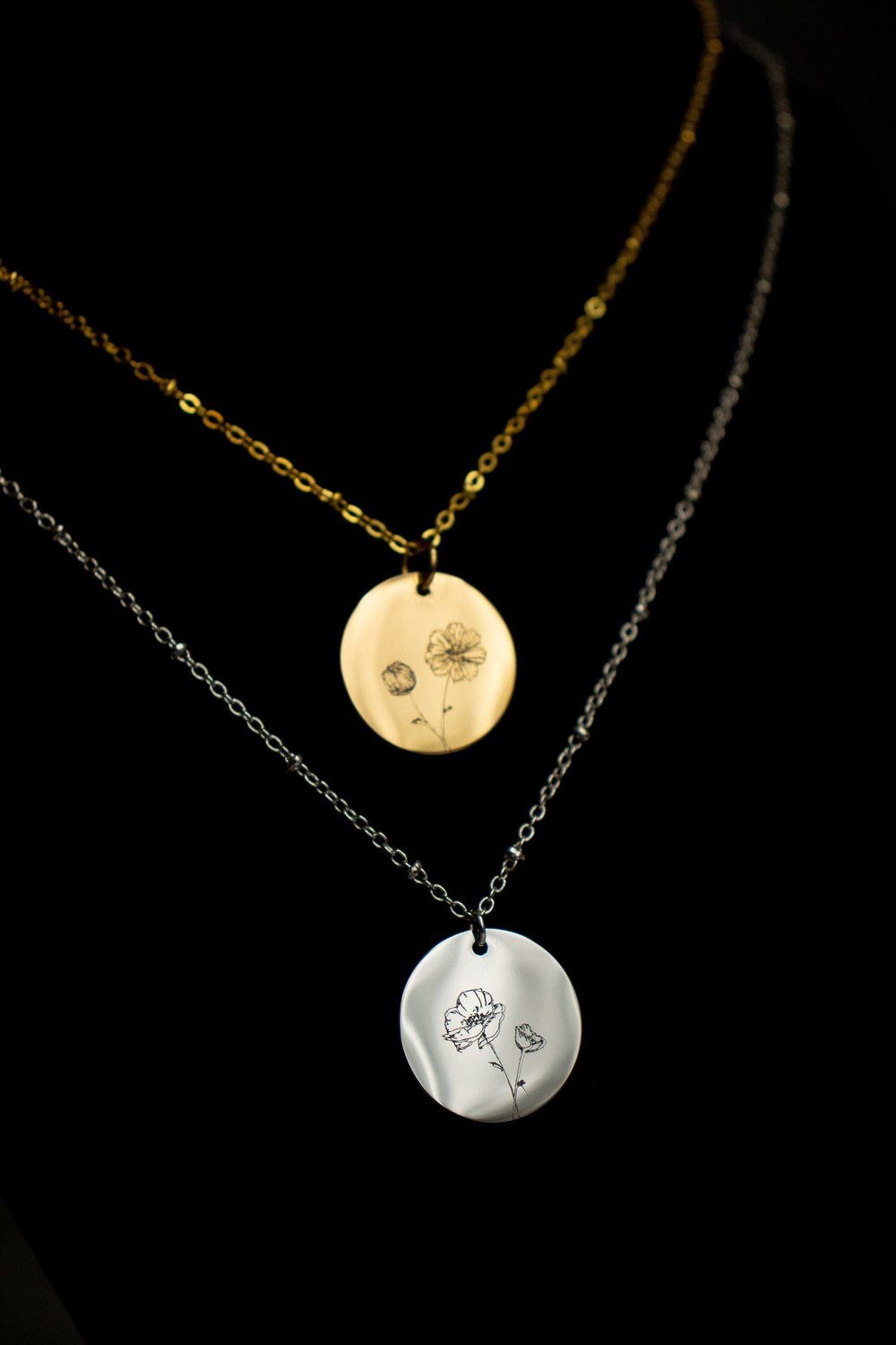 Image of Engraved Birth Flower Necklace