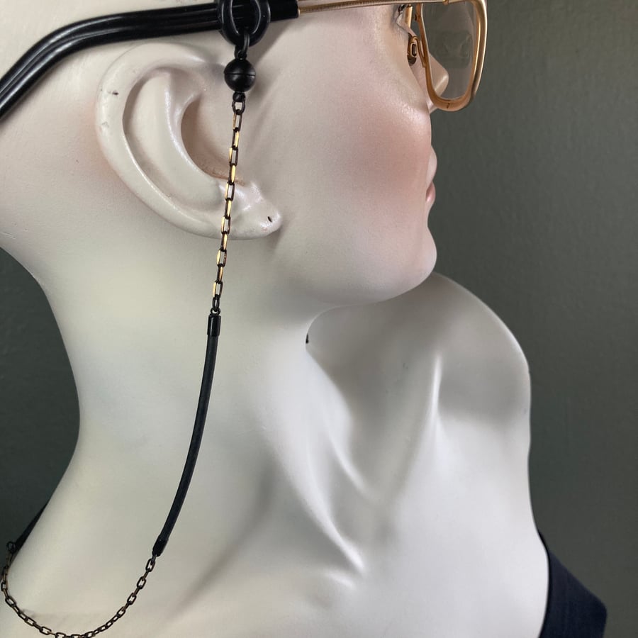 Image of Black & Brass Convertible Necklace to Eyeglass Chain