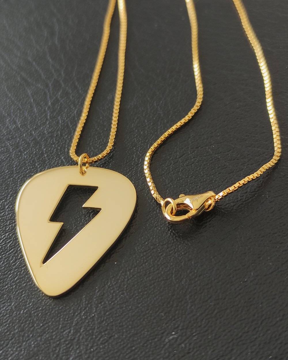Gold Guitar Pick 'Flash' Lightning Bolt Necklace (925 Silver)