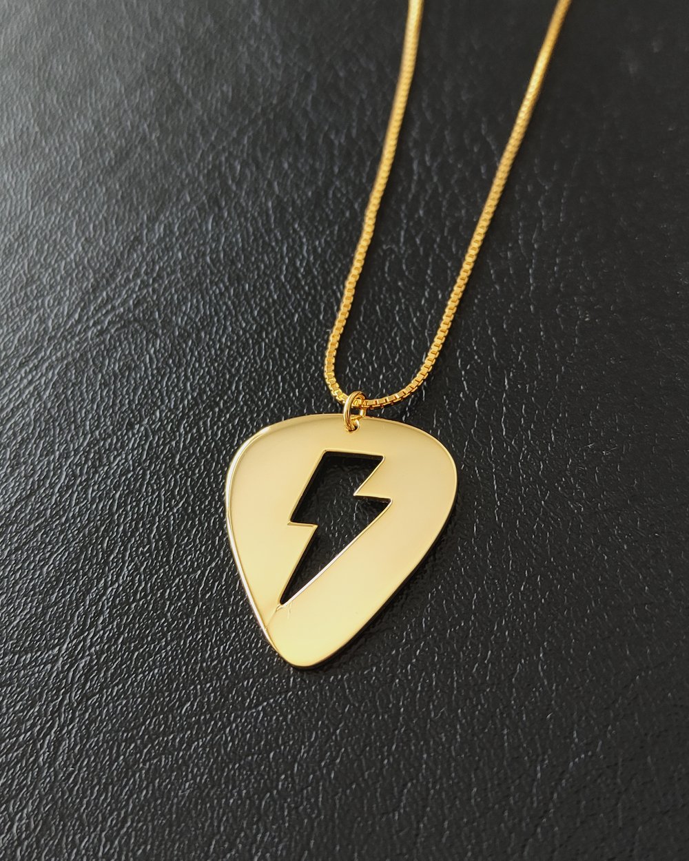 Gold Guitar Pick 'Flash' Lightning Bolt Necklace (925 Silver)