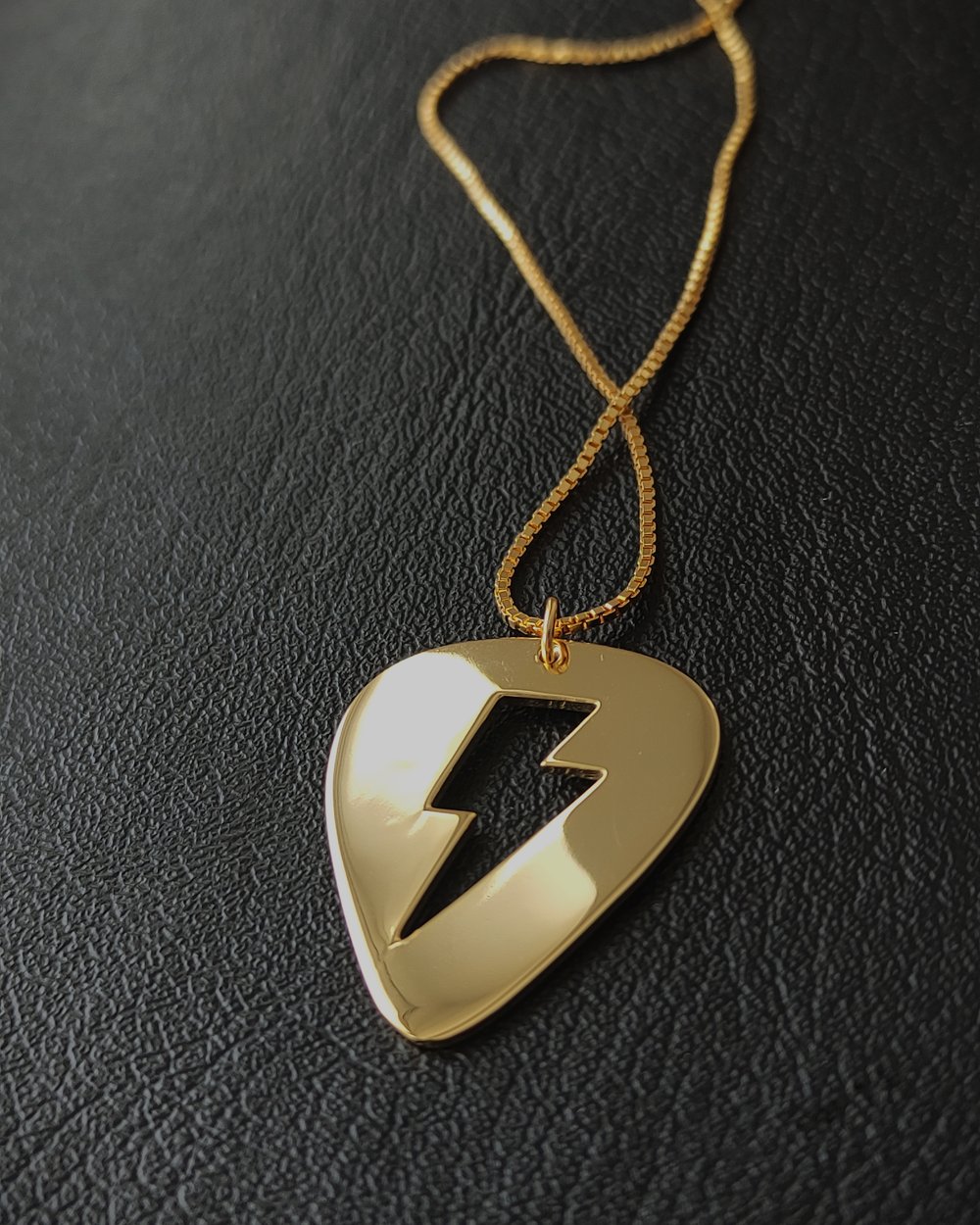 Gold Guitar Pick 'Flash' Lightning Bolt Necklace (925 Silver)