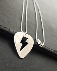 Image 1 of Silver Guitar Pick 'Flash' Lightning Bolt Necklace (925 Silver)
