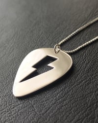 Image 2 of Silver Guitar Pick 'Flash' Lightning Bolt Necklace (925 Silver)