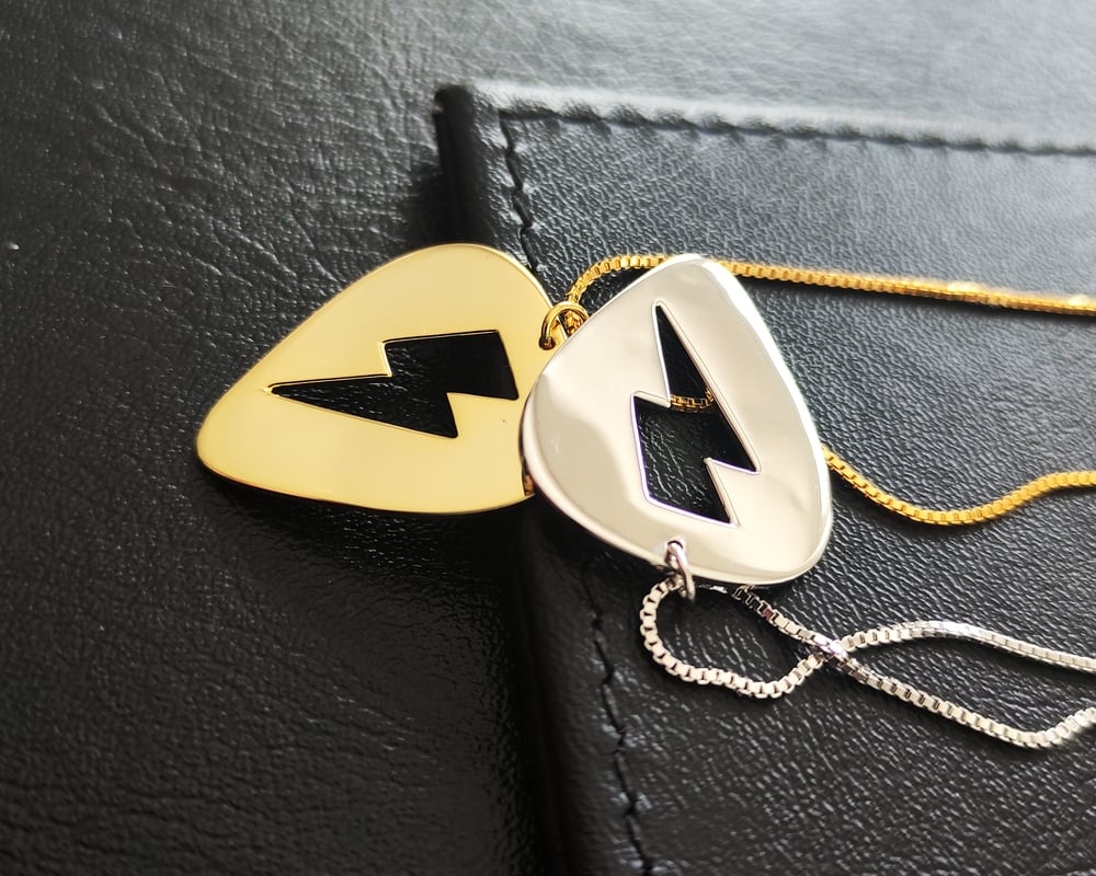 Silver Guitar Pick 'Flash' Lightning Bolt Necklace (925 Silver)