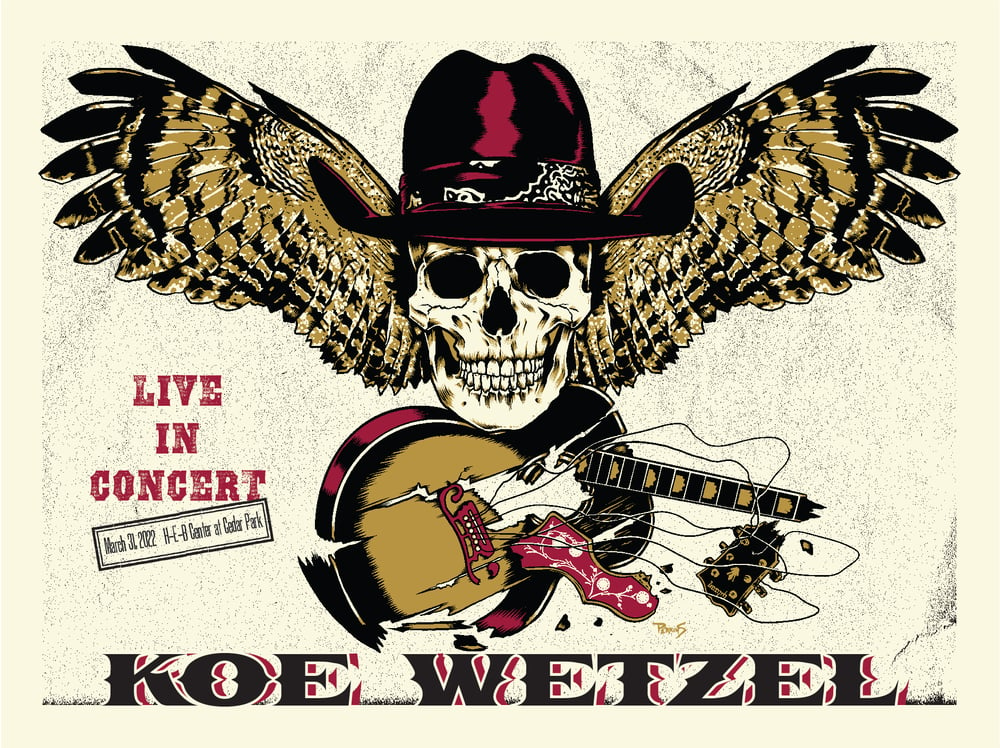 Image of Koe Wetzel show poster, Austin 2022