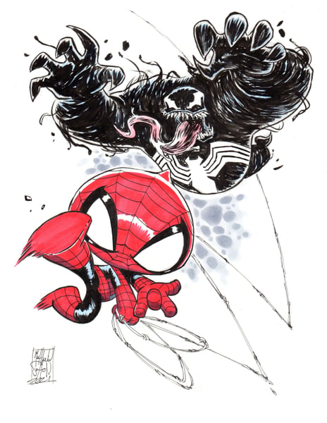 Image of Original Spider-man and Venom Sketch