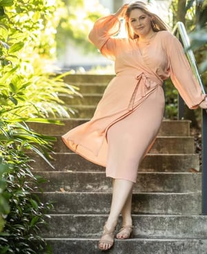 Image of Kristina Long Sleeve Midi Wrap Dress. Blush Pink. Dani Marie the Label 